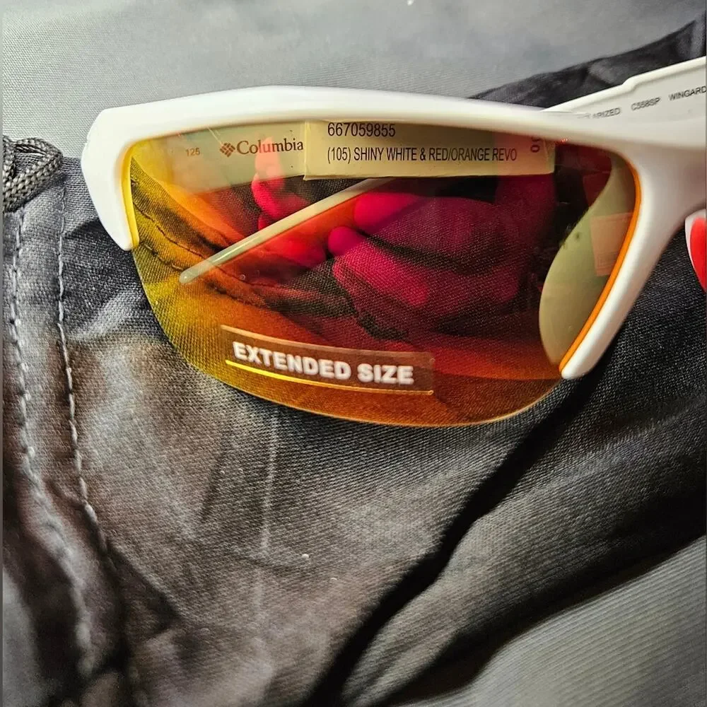 NWT Columbia White Sunglasses with Red Lenses 100% UV Polarized.